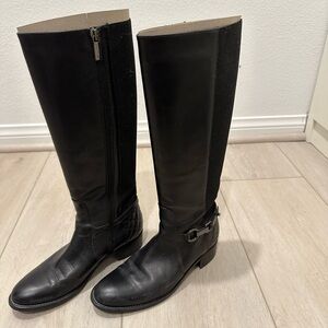 Aquatalia Genna Riding Boot Weatherproof Leather Black Stretch